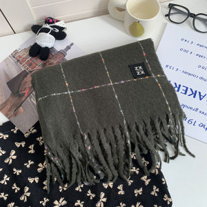 ผ้าพันคอสีแดงลายสก็อตสไตล์เกาหลี ผ้าคลุมไหล่ยาว ผ้าพันคอรัดรูป ผ้าไหมน้ำหนักเบา ผ้าคลุมไหล่แบบยาวสำหรับฤดูหนาว