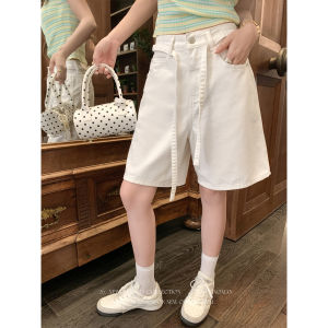 Korean Style White High-Waist Casual Jean Bermuda Shorts