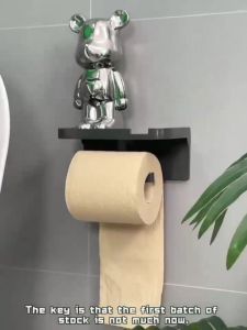 HW061 (BLACK) Self-Adhesive Plastic Toilet Tissue Holder with Perforated Drawer Dual-Purpose Bathroom Accessory for Tissue & Mobile Phone Storage