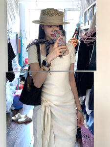 Y6Y | Elegant French White Dress Women Summer 2025 New Shoulder T-Shirt Belted Halter Neck Midi Skirt Set Sweet Style Pure Color