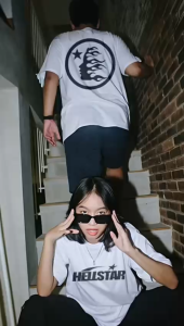 Kings kaos streetwear Hellstar Ring leher crew neck hitam & putih pria wanita katun 24s