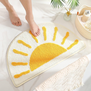 VIKAMA Cute Sun Half-Circle Rug Soft Water-Resistant Bathroom Floor Mat Bedroom Entrance Door Mat Home Decoration