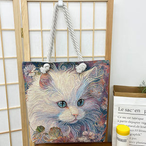 Double-Sided Embroidered Canvas Tote Bag Womens 2025 New Ethnic Style Large Capacity Single Shoulder Handbag Commuter Purse