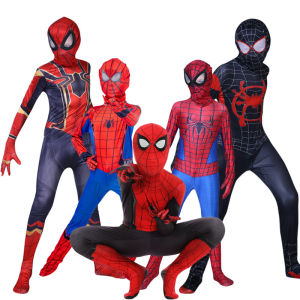 Iron Spiderman Cosplay Spiderman Costume Jumpsuit Halloween Superhero Bodysuit for Kids Adult 3D Style with 3D eye mask set for Christmas birthday gifts boys girls kids
