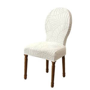 1Pc Leaves Jacquard Dining Chair Cover Round Back Elastic Chair Slipcover Chairs Seat Protector for Kitchen Home Wedding