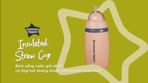 Bình uống nước giữ nhiệt có ống hút kháng khuẩn chống tràn chống sặc Tommee Tippee SuperStar 266ml cho bé từ 12 tháng