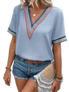 Áo Thun Tay Ngắn Cổ Chữ V Xếp Nếp Màu Sắc Thường Ngày Mùa Hè Cho Nữ Áo Thun Cotton Dáng Rộng Thoải Mái Thường Ngày