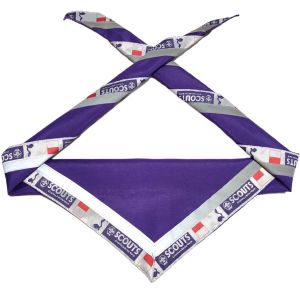 Scraf Pramuka bahan katun jumping ungu bordir spotlight menyala dalam gelap