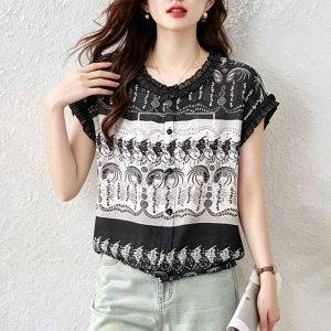 DAIXIANGFEIZI | Áo Blouse Dáng Rộng Tay Ngắn Elegance Trẻ Trung