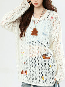 Áo Khoác Ngoài Dài Tay Cổ Tròn Rộng Rãi Phong Cách Hàn Quốc Mùa Xuân 2025 Áo Khoác Ngoài Chống Nắng Khoét Lỗ Đa Năng Cho Nữ