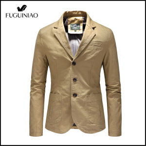 FUGUINIAO Mens Suit Jacket Mens Business Casual Cotton Turn-down Collar Jacket Autumn Blazer Jacket