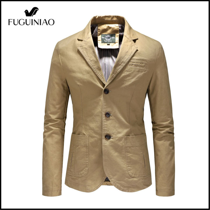 FUGUINIAO Men's Suit Jacket Men's Business Casual Cotton Turn-down Collar  Jacket Autumn Blazer Jacket