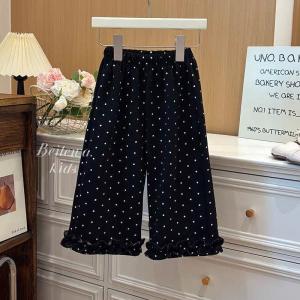 Korean Style Dots and Ruffles Loose Girls Trousers