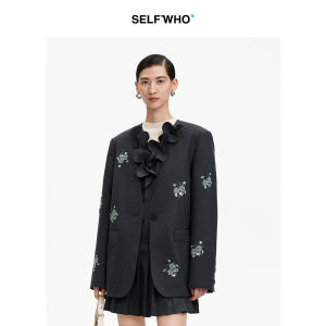 Womens New Winter Wool Grey Collarless Suit