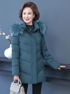 Thickened down Cotton Jacket Coat for Women with Fur Collar Mid-Length Fashionable Winter Outerwear for Middle-Aged And Elderly