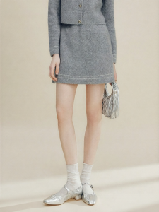 FAMANXUAN | Wool Grey A-Line Midi Skirt