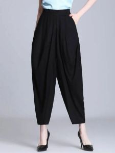 กางเกงทรงหลวมสีดำ ทรงหลวม ทรงหลวม กางเกงขายาวทรงลำลองสำหรับผู้หญิงในฤดูใบไม้ร่วงและฤดูร้อน กางเกงขายาวทรงหลวมไซส์ใหญ่ ทรงหลวม ทรงหลวม ทรงหลวม