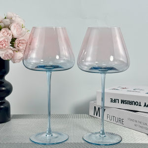 ชุดแก้วไวน์คริสตัลสีฟ้าทะเลสูง ชุดแก้วไวน์แดงสำหรับใช้ในบ้าน เครื่องดื่มระดับไฮเอนด์ แก้วไวน์แบบลำลอง ชุดแก้วไวน์คริสตัล 2 ชิ้น