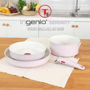 Tefal Ingenio Serenity 4pcs Set (Pink Clay) + Ingenio Glass Lid 26cm