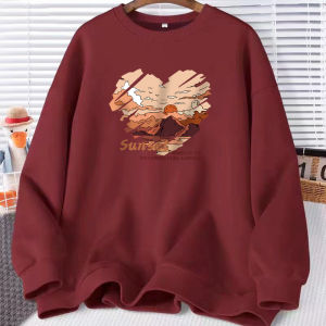 Men Brushed Hoody Winter New Arrival American Wine Red New Year Couple Clothes Loose Crew Neck Coat Fashion