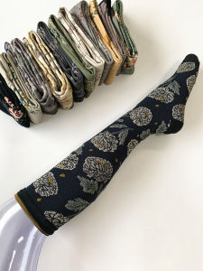 Retro Long Tube Socks Womens Floral Pattern Embossed Artistic Design High Top Knee-Length Stockings Japanese Keikawa Aki Style