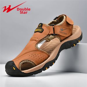 DOUBLE STAR | Mens Durable Leather Slip-Resistant Sandals for Outdoor Activities