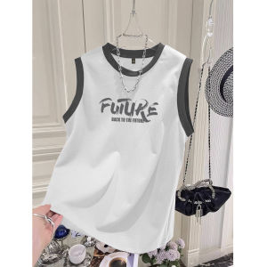 Pure Cotton Color Block Sleeveless T-Shirt Mens Summer Loose Casual Sports Vest Trendy Youth Fashion Breathable round Neck