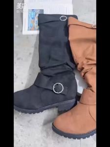 Size 35-40 Women Fashion Long Boots Thick Sole School Student Shoes Thick Heel Knight Boots（add1 size)