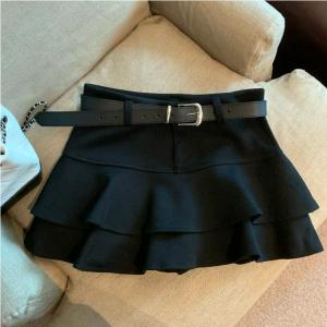 GUZILIAN | Autumn Winter Woolen Half Skirt Womens High Waist A-Line Short Skirt Anti-Light Folded Edge Mini Skirt Small Size Pleated Skirt