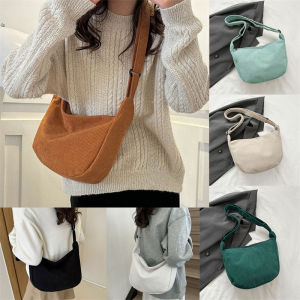Corduroy Shoulder Bag Minimalist Crossbody Bag Womens Handbags Fashion Fabric Underarm Bag Solid Color Zipper Female Handbag