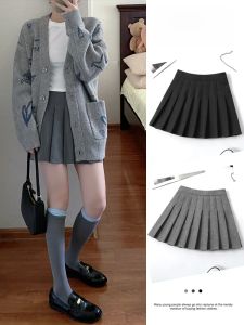 Gray Woolen Pleated Skirt Small Cover A- line Skirt Pleated Skirt Pear Shapes Skirt Black Skirt