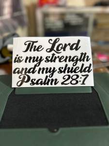 PSALM 28:7 – "The Lord Is My Strength and My Shield" Inspirational Premium Bible Verse Vinyl Sticker | Cutout Decal (8 x 5 Inches)