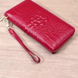 Multiple Card Slots Zipper High-Grade First Layer Cowhide Crocodile Pattern Long Wallet   Mens and Womens Trendy Long Clutch