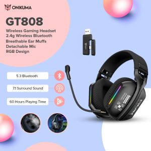 Wireless Gaming Headset: 2.4G/Wired/Bluetooth 3 Modes Bendable HD Mic Soft Ear Pads Immersive Sound for PC/PS4/PS5 – Black
