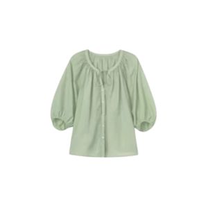 YUEZHONGWEI | French Lantern Sleeve Loose Fit Long Sleeve Shirt Women Summer Thin Outerwear Open Cardigan Top Green Round Neck Sun Protection