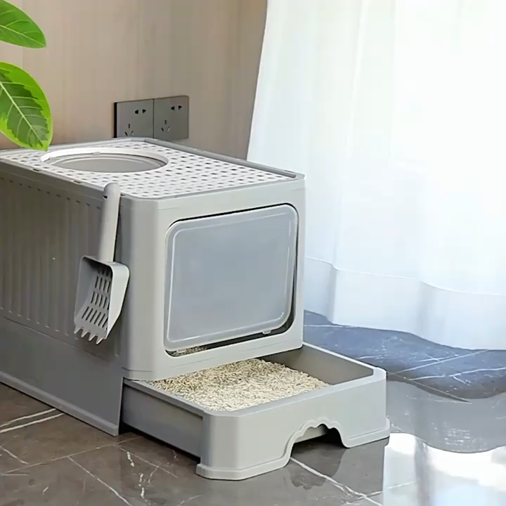 Large Cat Litter Box With Top Entry Anti Splash Fully Closed Cat Litter Box Cat Tray