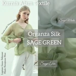 Kain Satin Organza Silk Warna Sage Green Bahan Dress Gaun Mewah Pesta Wanita Lebar Kain 1.5meter