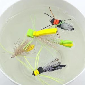 Bimoo 4pcs #4 #8 #10 Madam Spider Foam Dry Fly Hopper Floating Grasshopper Fly For Trout Bass Salmon Crappie Fishing Lures