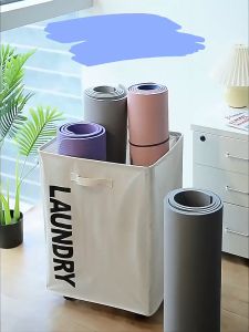 Oxford Storage Basket Foldable with Wheels Yoga Mat Large Capacity Laundry Basket Household Dormitory Dirty Clothes Sports Goods Storage Basket Bathroom Organizer