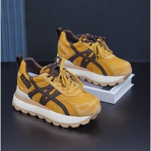 Womens Casual Dad Shoes Spring 2025 New Style Thick Bottom Heightening Foot Slimming Trendy Low Top Lace-Up round Toe Rubber Sole