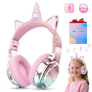 Tai Nghe Không Dây Dành Cho Trẻ Em Unicorn Bluetooth 60H Thời Gian Chơi 3 Cấp Độ Giới Hạn Âm Lượng An Toàn Tai Nghe Có Thể Gập Lại Có Mic Cho Bé Gái Quà Tặng