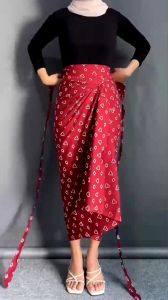Rok Lilit Batik Jumputan/Kain Lilit Motif Jumputan/Bawahan Wanita Modern/Rok Jumputan Terkini Warna Merah Dan Lainnya