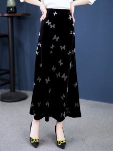 Korean Style Butterfly Print Half Skirt Draped Loose Fit High Waist Long Casual Versatile Autumn New Arrival plus Size Skirt