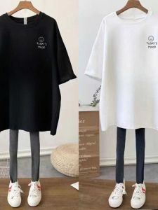 Áo Thun Cotton Tay Ngắn Cỡ Lớn Cho Nữ Dáng Rộng Thoải Mái Thời Trang Mùa Hè Thường Ngày in Chữ Cổ Tròn Dài Vừa Phải