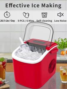 Portable Ice Maker 9 Bullet Ice in 6 Mins 26.5lbs/24Hrs Self-Cleaning Countertop Machine Quiet Compact with Basket Use