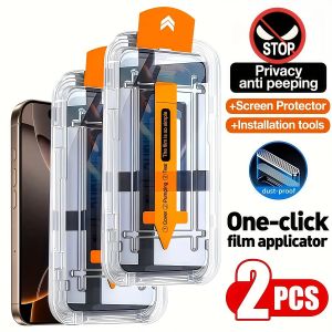 2Pcs Dust Free Easy installation Privacy Screen Protector for iPhone 16 15 14 13 12 11 Pro Xs Max XR 16e 7 8 Plus Anti-spy Glass