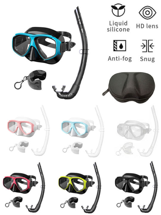 JSJM Professional Tempered Glass Scuba Diving Mask Snorkel Set For ...