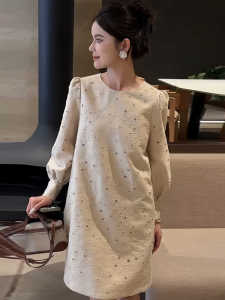 French Style Elegant Hole Long Sleeve Dress Womens New 2025 Spring Autumn Fashion High-End Short Skirt A-Line Silhouette