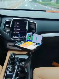 Universal Car Cup Holder Swivel Tray for Food and Phone Holder with Adjustable Arm for Car Interior. Tray holds food and phone adjustable arm cup holder base.
