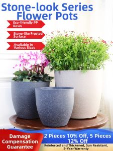 Thickened Frosted Resin Flower Pots European Style Garden Planting Flower Pots Artificial Stone Effect Plastic Planters